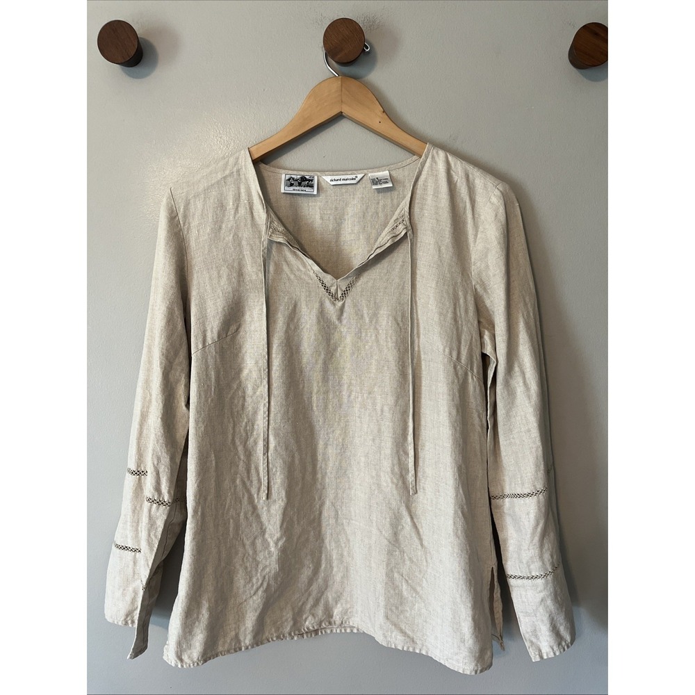 Richard Malcolm‎ Top 100% LINEN Long Sleeve Irish Linen Lagenlook Women's Small